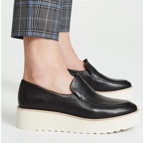 Vince Shoes - Vince Leather Zeta Slip-On Platform Loafers in Black Size 8